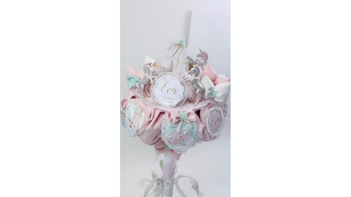 Lumanare botez cu unicorni Pink & Mint 4